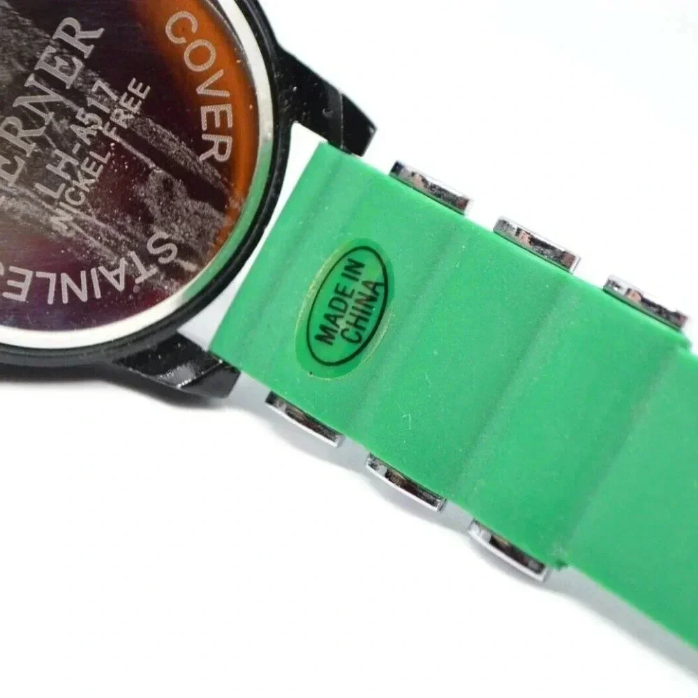 Terner Quartz Black Silver Green Band Wrist Watch